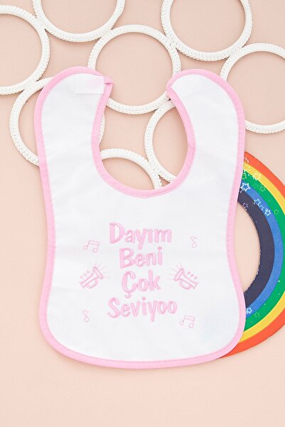 BEBENAZ Pink Dayim I Love You so Much Embroidered Baby Bib (0-1 Years)