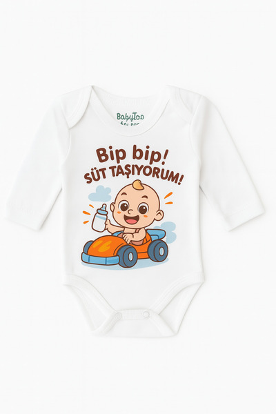mini mia Beep Beep! I Carry Milk Written 100% Cotton Long Sleeve Baby Badi - 1/3/6/9 Months