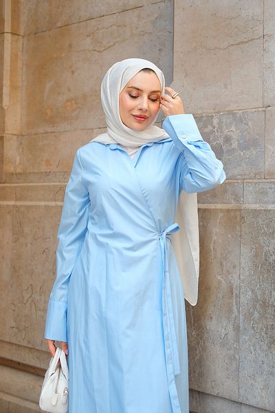 LOCCO Γυναικείο φόρεμα Poplin Side Tie Baby Blue