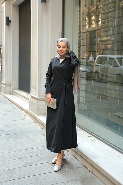 LOCCO Rochie de damă din poplin cu legare laterală neagră