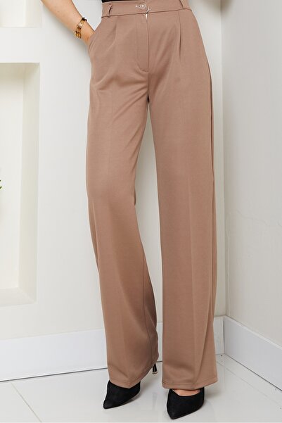 Bestenur Mihre Striped Palazzo Trousers 1581 - Mink