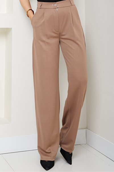 Bestenur Mihre Striped Palazzo Trousers 1581 - Mink