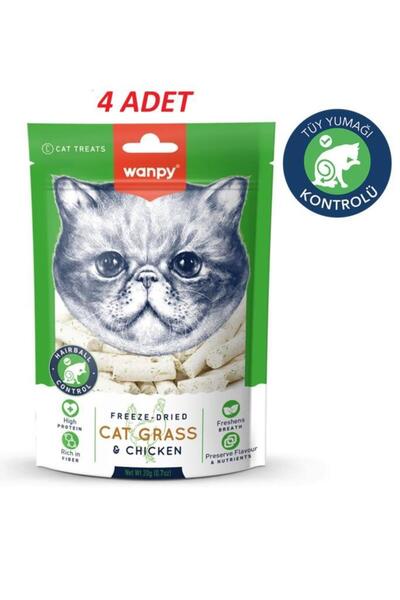 Wanpy Kedi Dondurulmuş Kedi Çimi ve Tavuklu Ödül 20 Gr*4 ADET