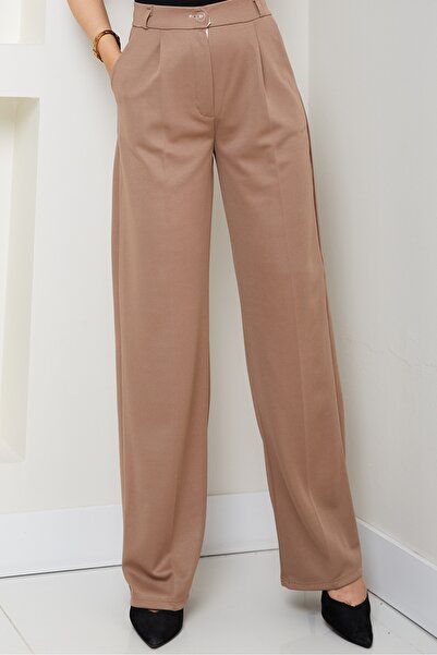 Bestenur Mihre Striped Palazzo Trousers 1581 - Mink