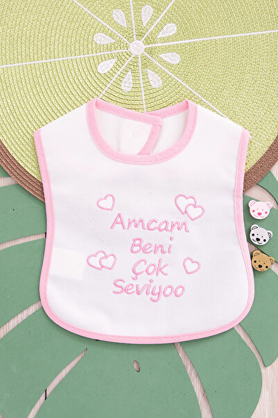 BEBENAZ Pink Amcam Loves Me so Much Embroidered Baby Bib (0-1 Years)