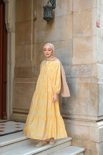 LOCCO Women's Authentic Patterned Dress Yellow