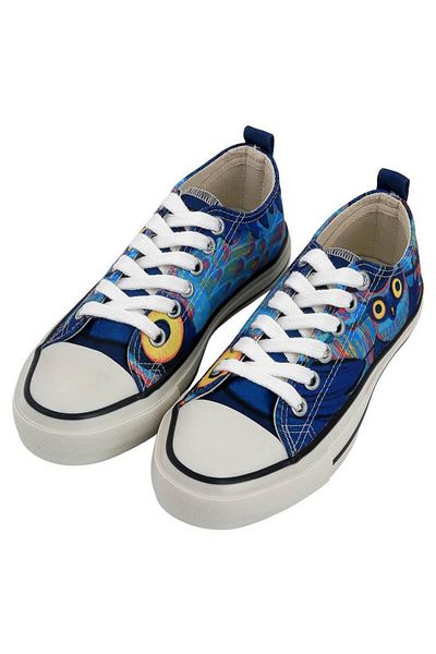 Dogo Women's Vegan Navy Blue Sneakers - Feathers of the Owl Design
