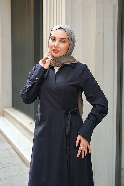 LOCCO Γυναικείο φόρεμα Poplin Side Tie Dark Navy Blue