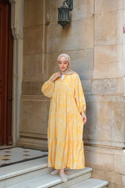 LOCCO Women's Authentic Patterned Dress Yellow