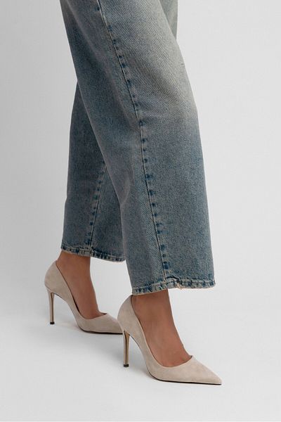 NİŞANTAŞI SHOES Vanessa Bej Suede 10 cm Stiletto de damă cu toc subțire cu vârf ascuțit