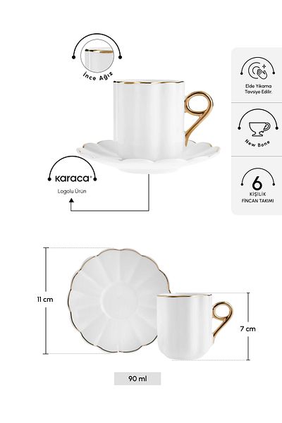 Karaca Feyza ceașcă de cafea pentru 6 persoane 90 ml Aur