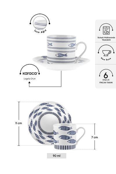 Karaca Ceașă de cafea Akya pentru 6 persoane 80 ml