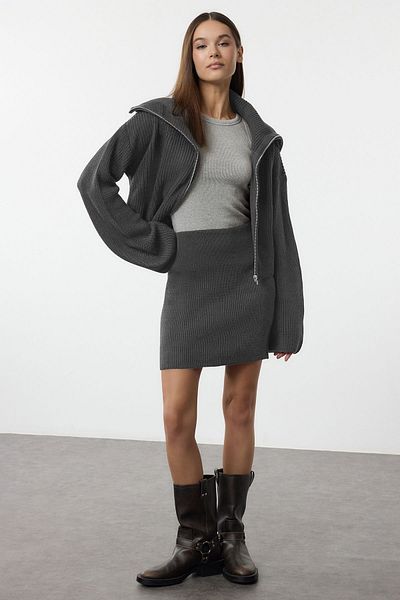 Trendyol Collection Set de tricotaje cu guler răsturnat antracit TWOAW25AU00012