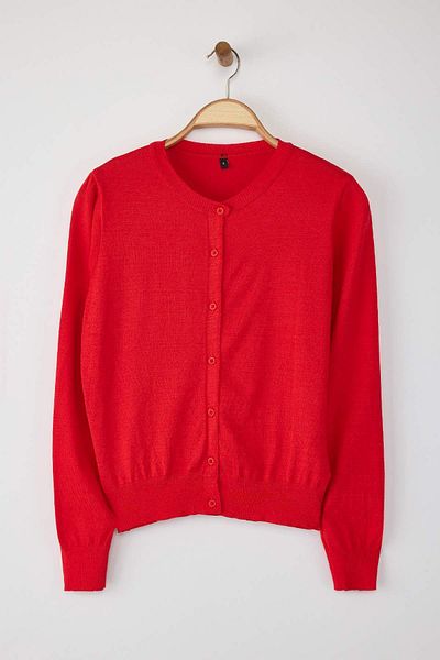 Trendyol Collection Roșu Premium/Personalizat Fir Cu Aspect Mercerizat Pulover de Bază cu Guler Rotund Cardigan TWOAW26HI00095