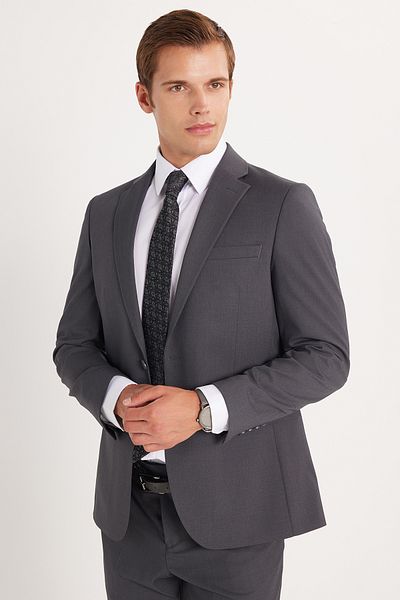 Tudors Men's Slim Fit Mono Collar Lycra Flexible Fabric Smoked Suit