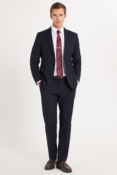 Tudors Men's Slim Fit Mono Collar Lycra Flexible Fabric Navy Blue Suit