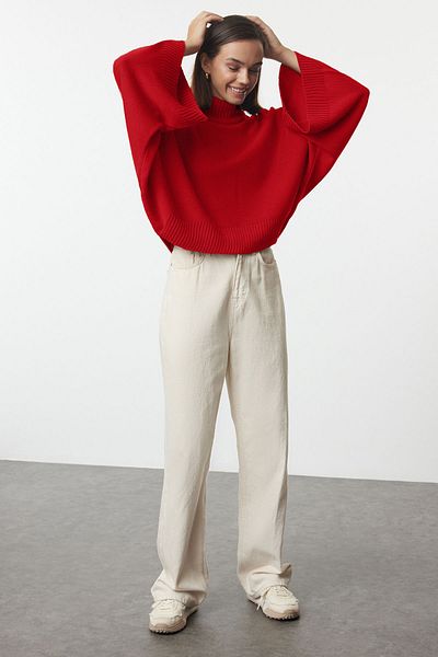 Trendyol Collection Червен широк плетен пуловер с испански ръкав TWOAW23KZ01838