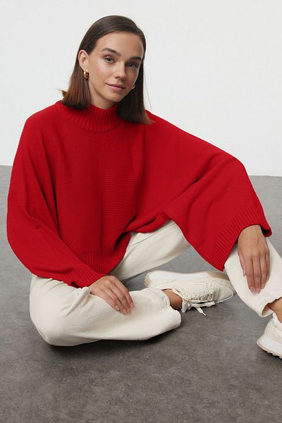 Trendyol Collection Червен широк плетен пуловер с испански ръкав TWOAW23KZ01838