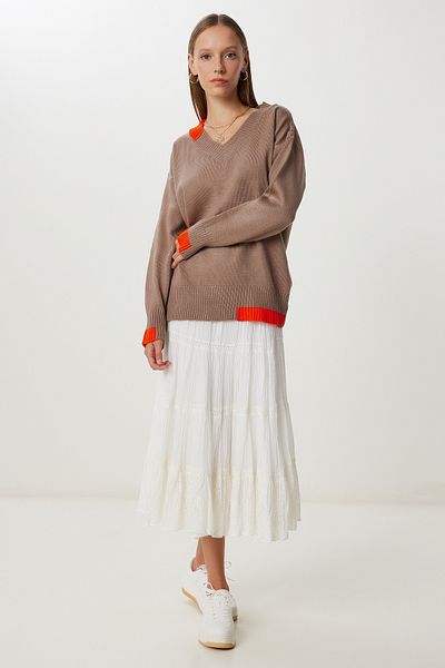 Happiness İstanbul Women's Mink Contrast Stripe Knitwear Sweater Nv00081