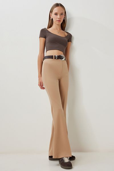 Happiness İstanbul Women's Biscuit Spanish Leg Woven Pants Yp00121