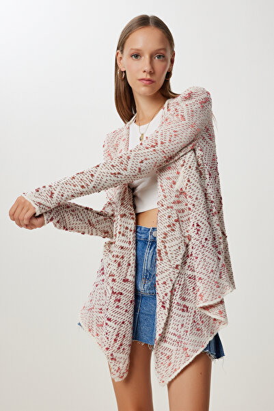 Happiness İstanbul Women's Dusty Rose Bone Patterned Draped Knitwear Cardigan Nv00080