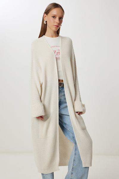 Happiness İstanbul Cardigan lung de tricotaj cu buzunar pentru femei YG00108
