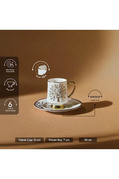 Karaca Ceașă de cafea pentru 6 persoane de toamnă 90 ml Aur