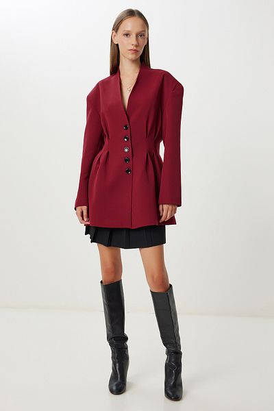 Happiness İstanbul Women's Burgundy Waist Fitted Padded Woven Jacket Kt00026