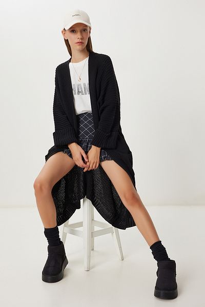 Happiness İstanbul Women's Black Pocketed Long Knitwear Cardigan Yg00108