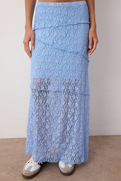 Trendyol Collection Light Blue a Line Lace Lined Maxi Skirt Twoss25Et00211