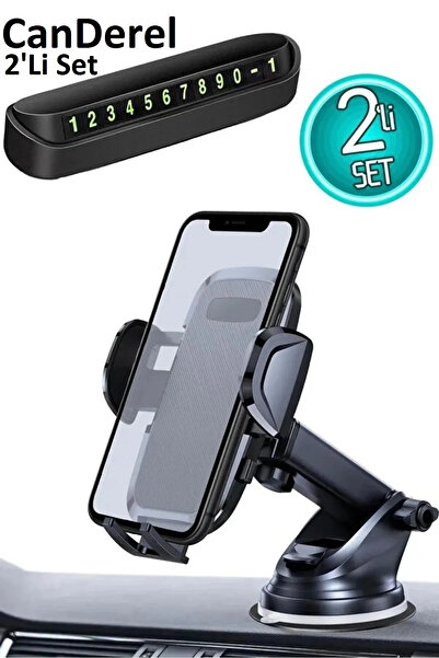 Canderel 2li Set Araç Telefon Tutucu Numaratör Torpido Cama Yapışan Vantuzlu Araba Telefon Tutacağı Astakos