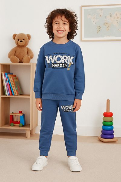 TRENDYOLKIDS Indigo Boy's Seasonal Fine Patterned Set - Knitted Top and Bottom Set Tkdaw25au00029