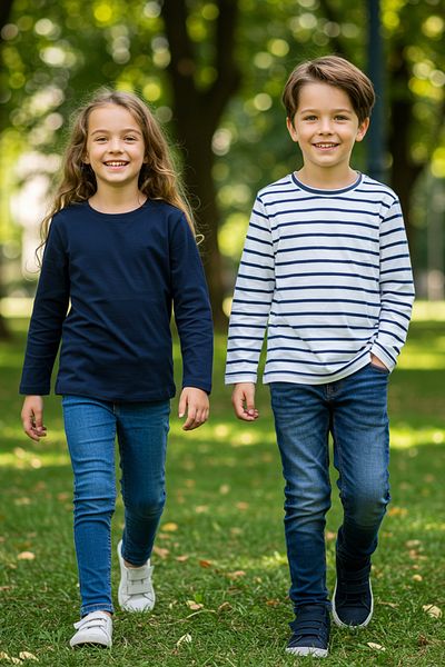 TRENDYOLKIDS Комплект бавовняних сорочок унісекс темно-синій в смужку 2 шт однотонний TKDAW25TS00000