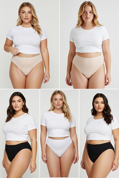 Trendyol Curve سراويل داخلية قطنية عالية الخصر مقاس كبير من القطن باللون الأسود والأبيض والبني مكونة من 5 قطع TBBSS25CM00011