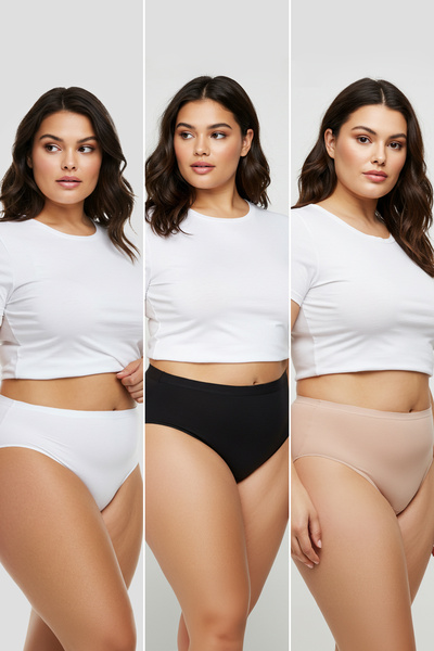 Trendyol Curve Pack of 3 Black-White-Skin Bamboo Knitted Panties - Tbbaw25Cm00011
