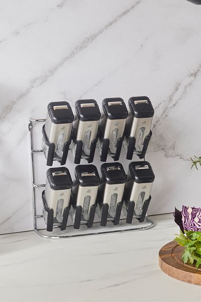 Karaca Shinex Inox 9 Piece Glass Spice Set with Stand 100 ml