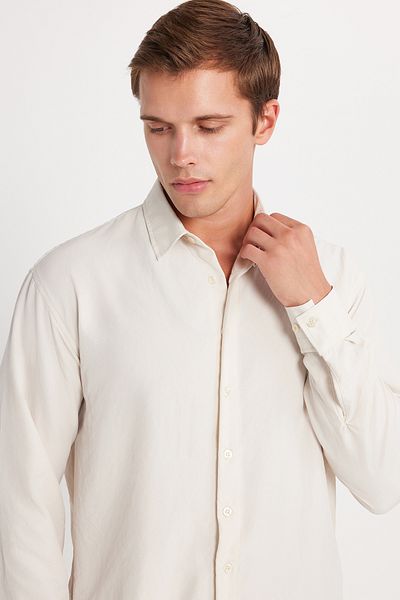Tudors Oversize Seasonal Linen Textured Loose Fit Long Sleeve Comfortable Use Men's Stone Shirt
