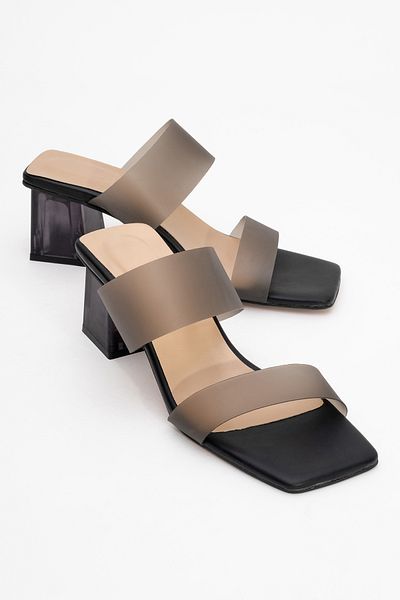 LuviShoes 123 Чорні шкіряні прозорі жіночі капці на підборах