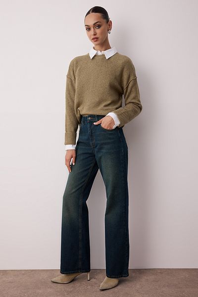 Trendyol Collection Темно-сині джинси з високою талією та широкими штанинами TWOAW25JE00095