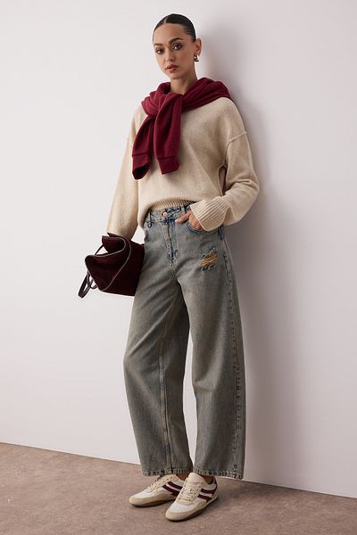 Trendyol Collection Сині з ефектом вицвітання Вінтажні широкі штани з заниженою талією TWOSS24JE00147