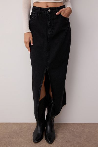 Trendyol Collection Fusta neagră din denim maxi cu fante mai sustenabilă TWOSS23ET00290