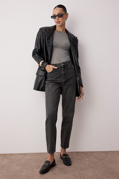 Trendyol Collection Антрацит Mom Jeans с висока талия - TWOSS23JE00085