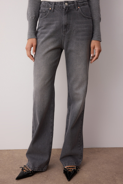 Trendyol Collection Šedé široké džíny s vysokým pasem a širokými nohavicemi TWOAW24JE00089