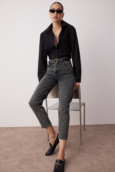 Trendyol Collection Чорні джинси мом з високою талією TWOSS23JE00067