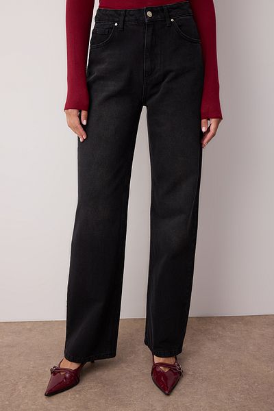 Trendyol Collection Czarne jeansy z wysokim stanem i szerokimi nogawkami TWOAW24JE00074