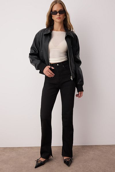 Trendyol Collection Blugi negri evazați cu talie înaltă TWOAW22JE0382