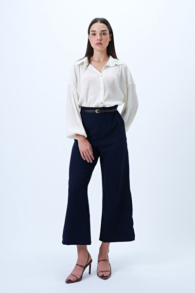 Trend Alaçatı Stili Women's Navy Blue Belt Detailed Hidden Zipper Pencil Woven Trousers Alc-X14323