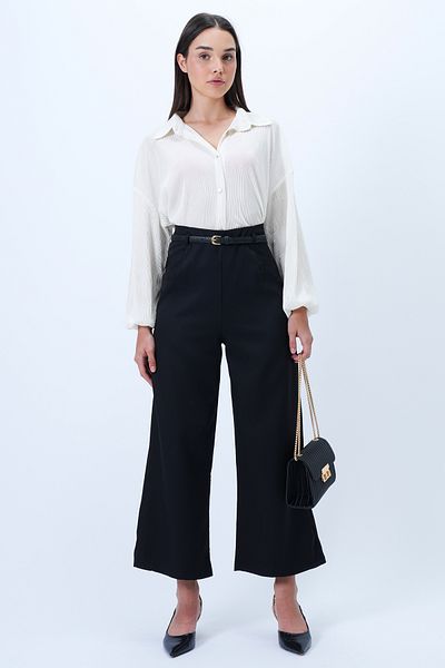 Trend Alaçatı Stili Women's Black Belt Detailed Hidden Zipper Pincers Woven Trousers Alc-X14323