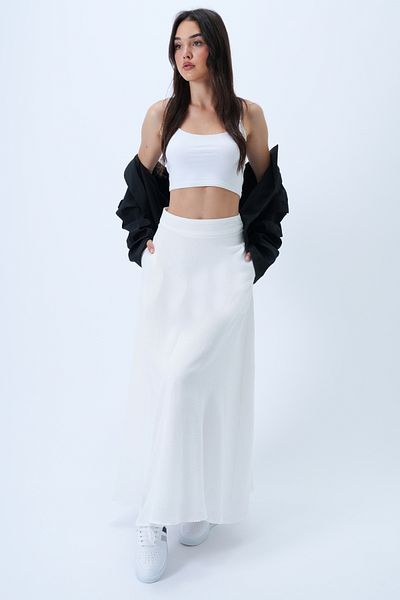 Trend Alaçatı Stili Women's White Lined Double Pocket Hidden Zipper Woven Flared Skirt Alc-X14327