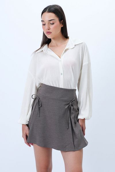 Trend Alaçatı Stili Women's Brown Bow Detailed Pleated Hidden Zipper Woven Shorts Skirt Alc-X14328
